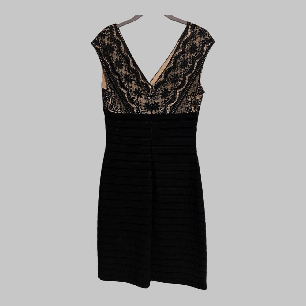 Adrianna Papell Midi Dress Size 8 Black Lace Cap Sleeves Cocktail Party Evening - Picture 2 of 14
